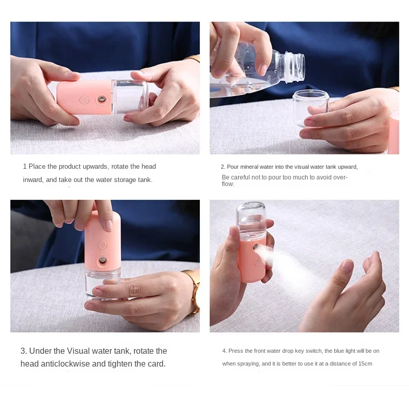 Femme utilisant le vaporisateur facial nano pour rafraîchir son maquillage