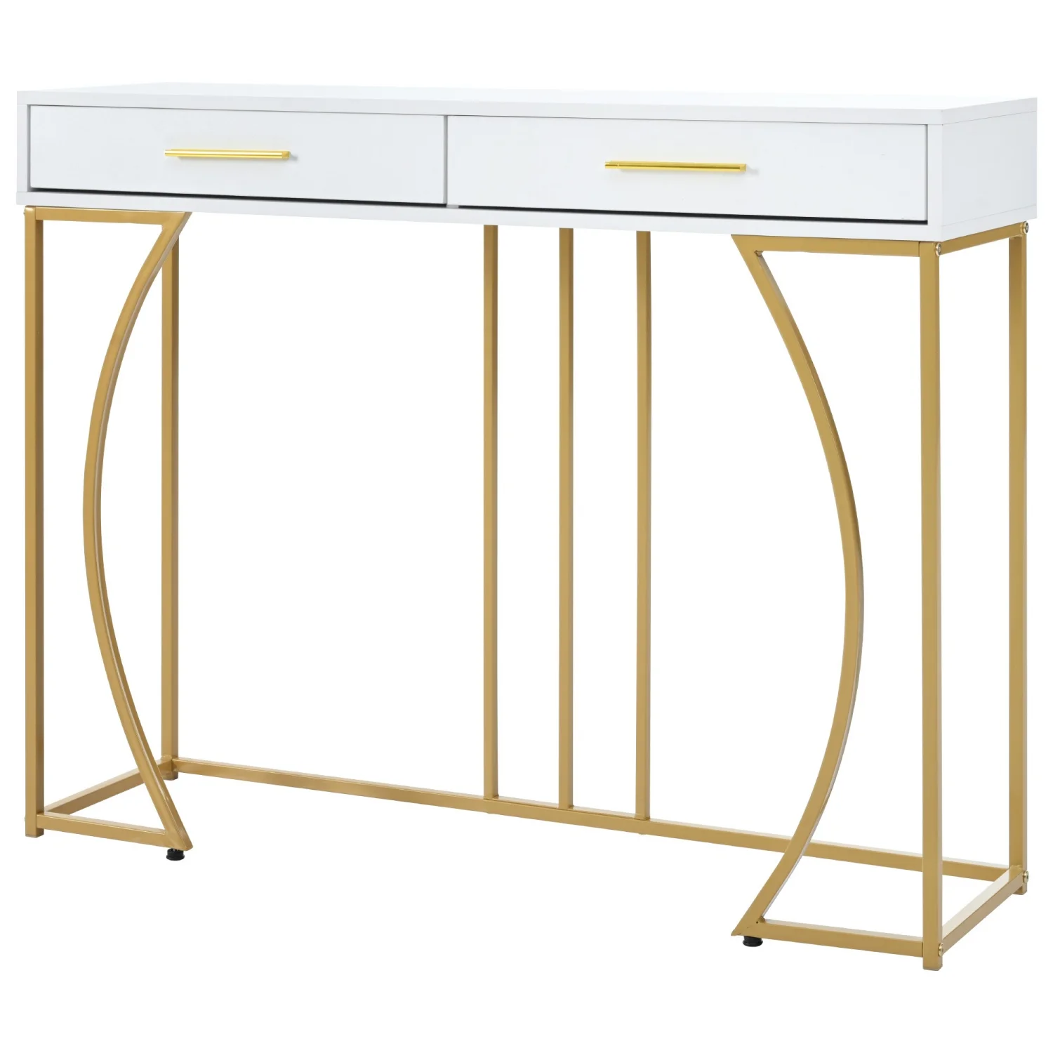 Console Design Luxe Blanche & Dorée - Coiffeuse et Table d'Appoint Console design luxe blanche et dorée avec cadre métallique