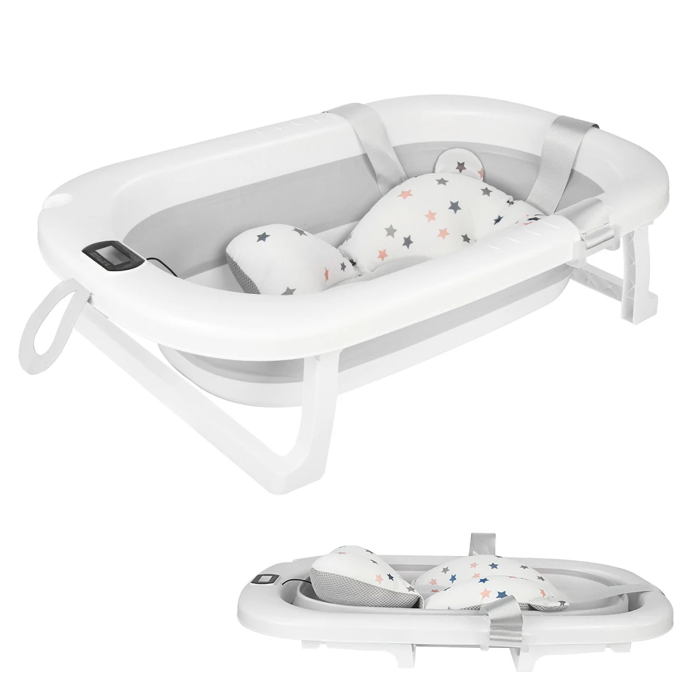 Baignoire Bébé Pliable Thermomètre Intégré - Confort & Sécurité Baignoire bébé pliable avec tapis de bain et accessoires