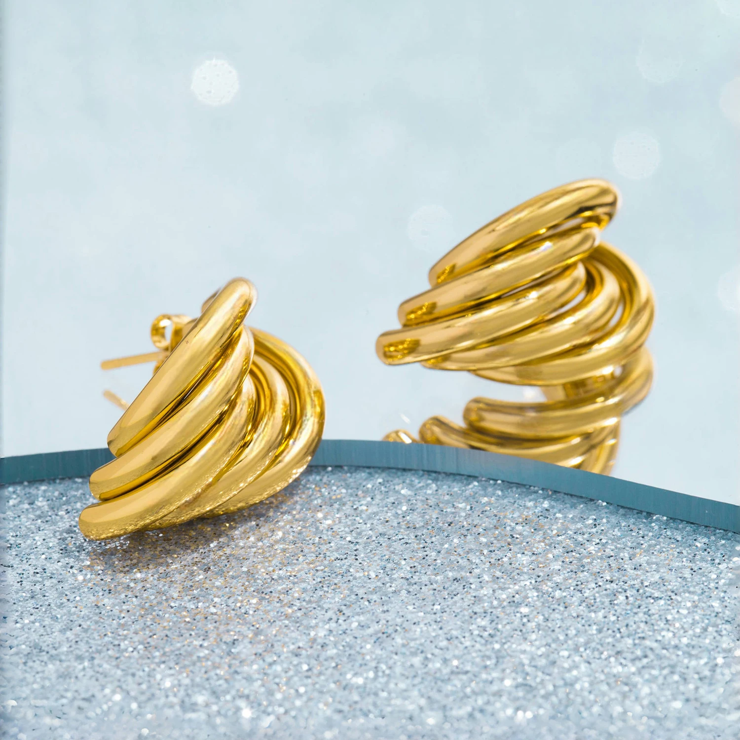 Boucles d'Oreilles Créoles Géométriques Irrégulières Dorées Acier Inoxydable Bijoux fantaisie plaqué or pour femme, résistant