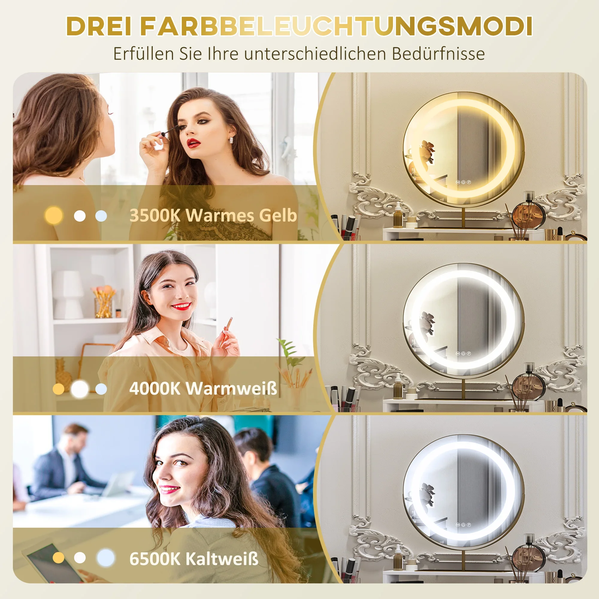 Coiffeuse Miroir LED Pivotant - Table Maquillage Rangement Élégant Vue d