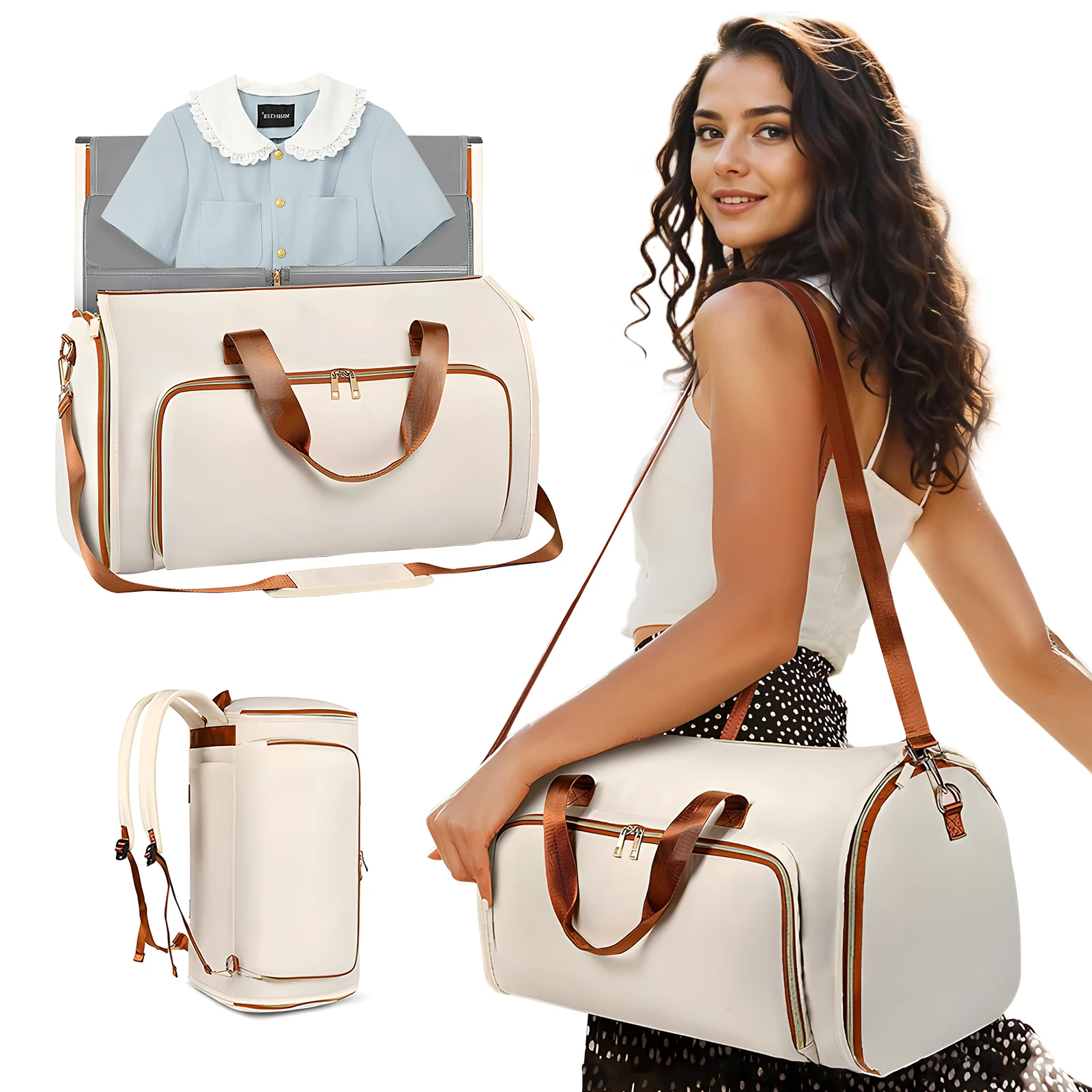 Sac de voyage pliable 2-en-1 ouvert avec vêtements