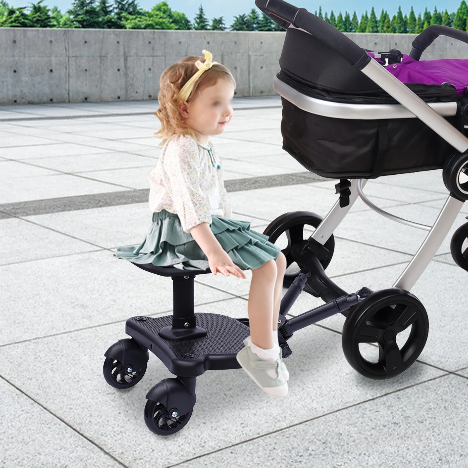 Planche à Poussette Universelle 2-en-1 avec Siège pour Enfant Détail du système de fixation universel d