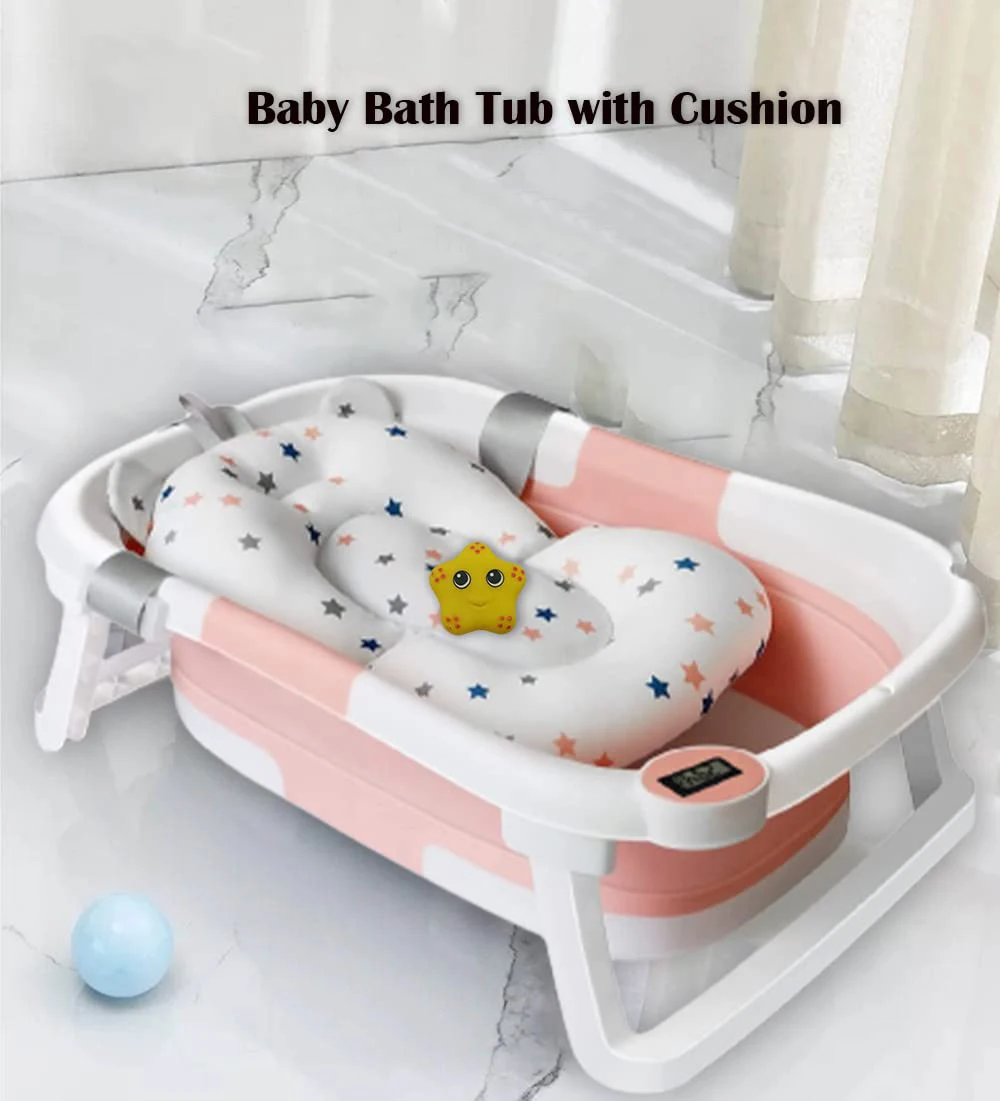Baignoire Bébé Pliable Intelligente - Avec Thermomètre & Coussin Confort Baignoire bébé avec coussin de bain doux pour nouveau-né