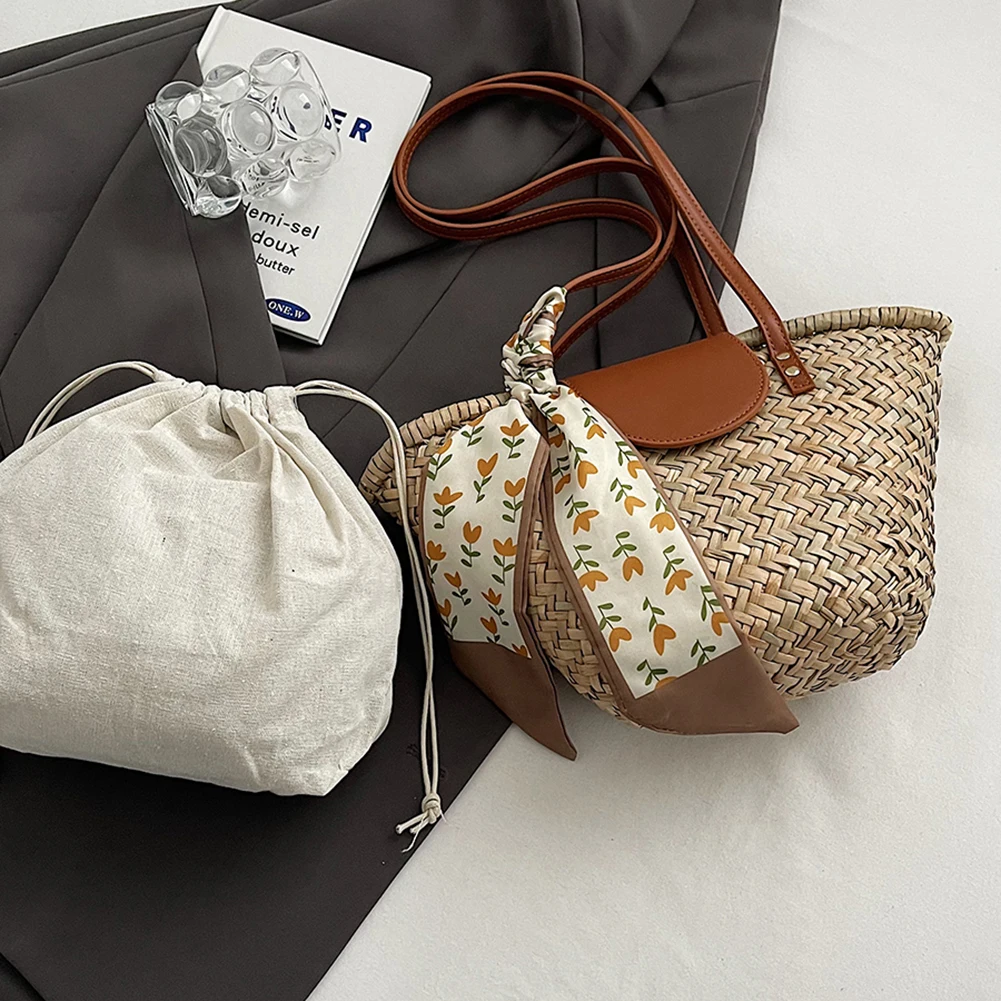 Sac Cabas Paille Tissé Femme - Grand Sac de Plage & Voyage Élégant Sac de plage porté à l