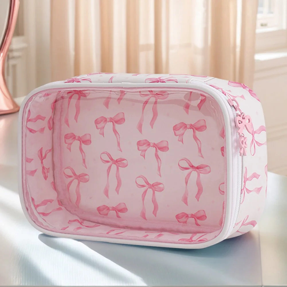 Trousse Maquillage Transparente Nœud - Rangement Voyage Élégant Trousse de maquillage polyvalente et compacte avec accessoires