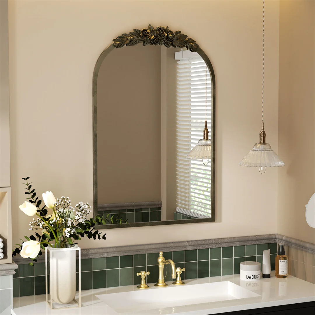 Miroir Mural Baroque Doré Arqué - Décoration Vintage Élégante Schéma des dimensions du miroir mural baroque doré 80x86.5 cm