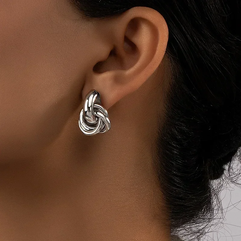 Boucles d'Oreilles Nœud Torsadé Femme - Plaqué Or & Argenté Boucles d