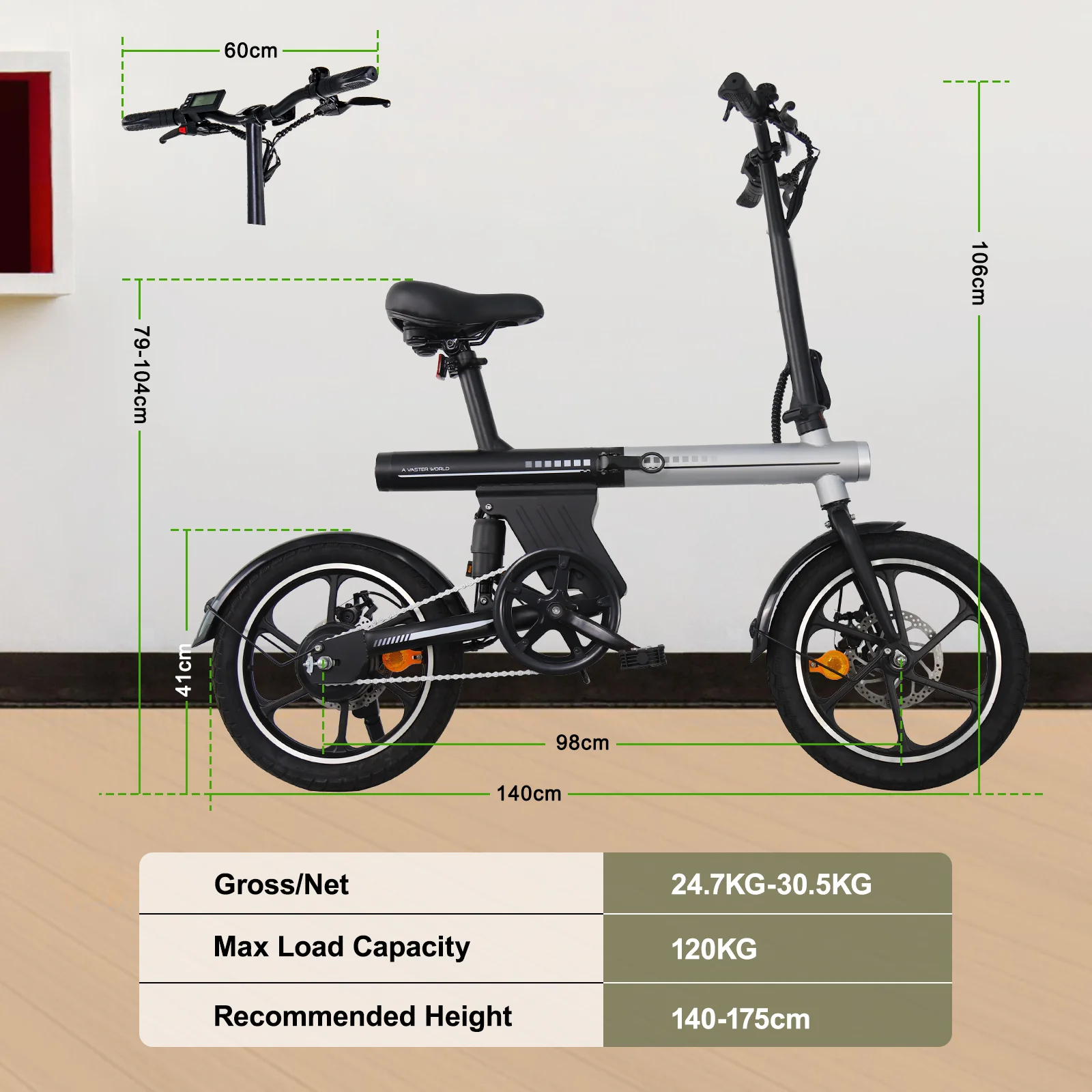 Vélo Électrique Pliant Unisexe VDL 16" - Ville & Loisirs, 50km Autonomie Écran d