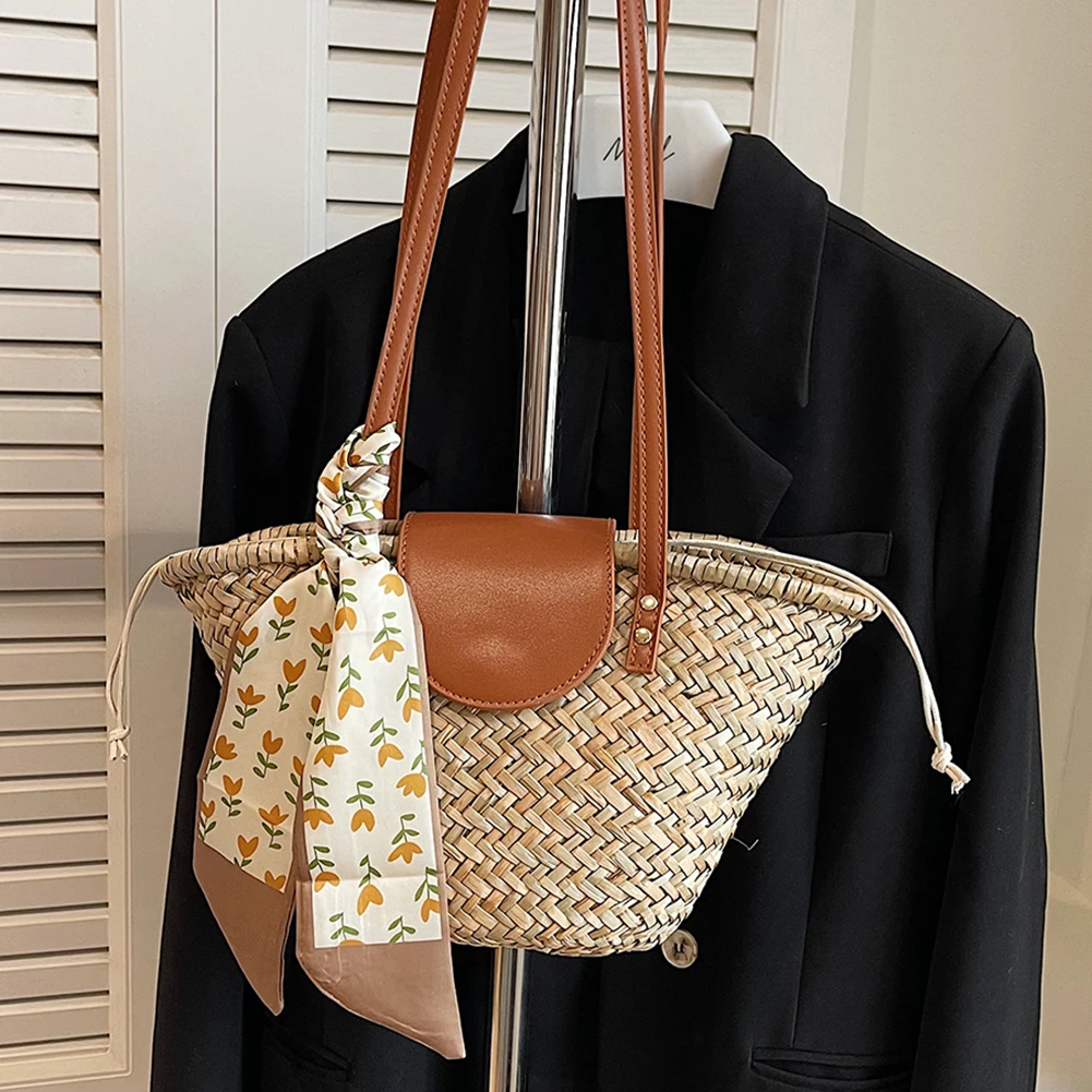 Sac Cabas Paille Tissé Femme - Grand Sac de Plage & Voyage Élégant Intérieur spacieux du sac cabas en paille