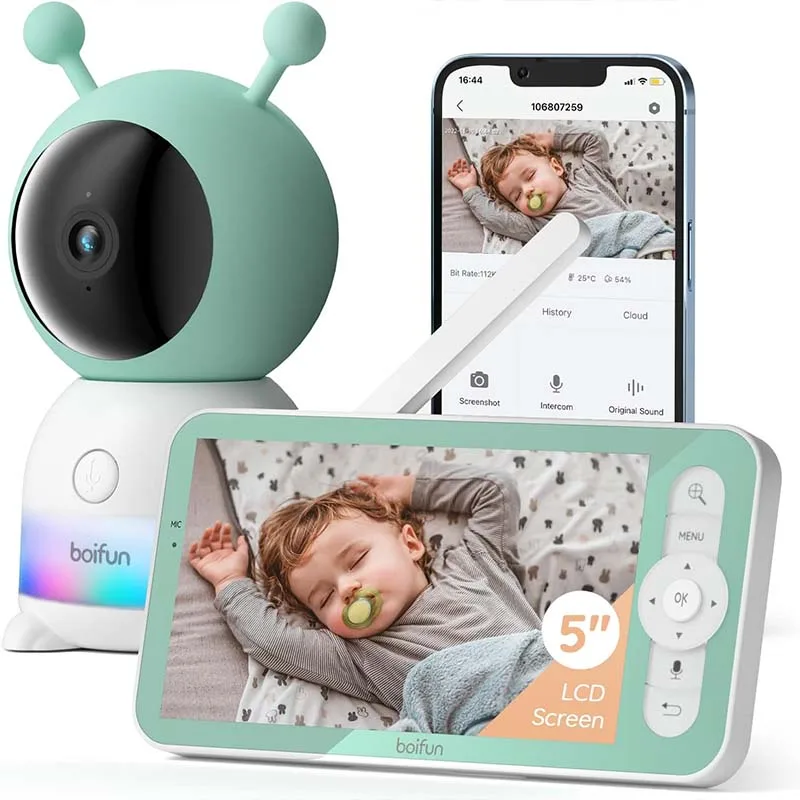 Babyphone Caméra 2K HD 5" - Veilleuse & Suivi Bébé Connecté Babyphone caméra 2K QHD vision nocturne invisible zoom 4X