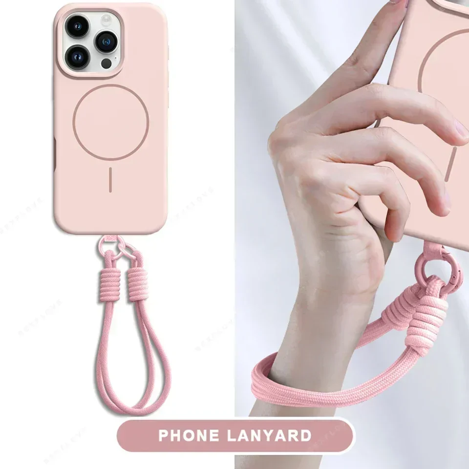 Coque iPhone Magsafe avec Lanière - Silicone Liquide Antichoc Plusieurs coques iPhone Magsafe colorées avec lanières