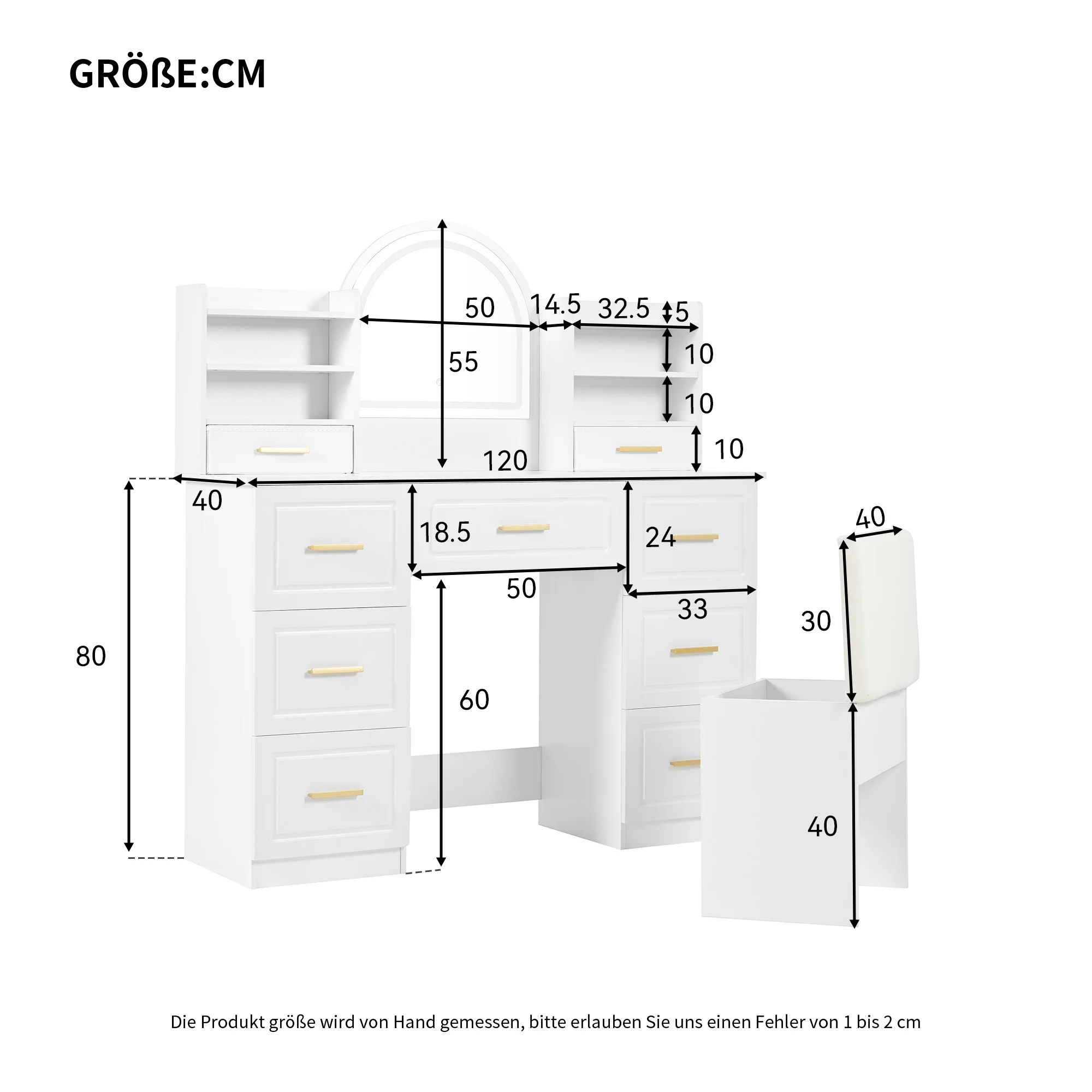 Coiffeuse blanche et miroir LED illuminé dans une chambre moderne avec des touches décoratives.