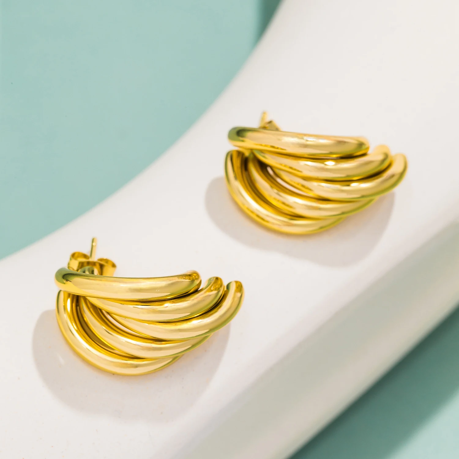 Boucles d'Oreilles Créoles Géométriques Irrégulières Dorées Acier Inoxydable Boucles d