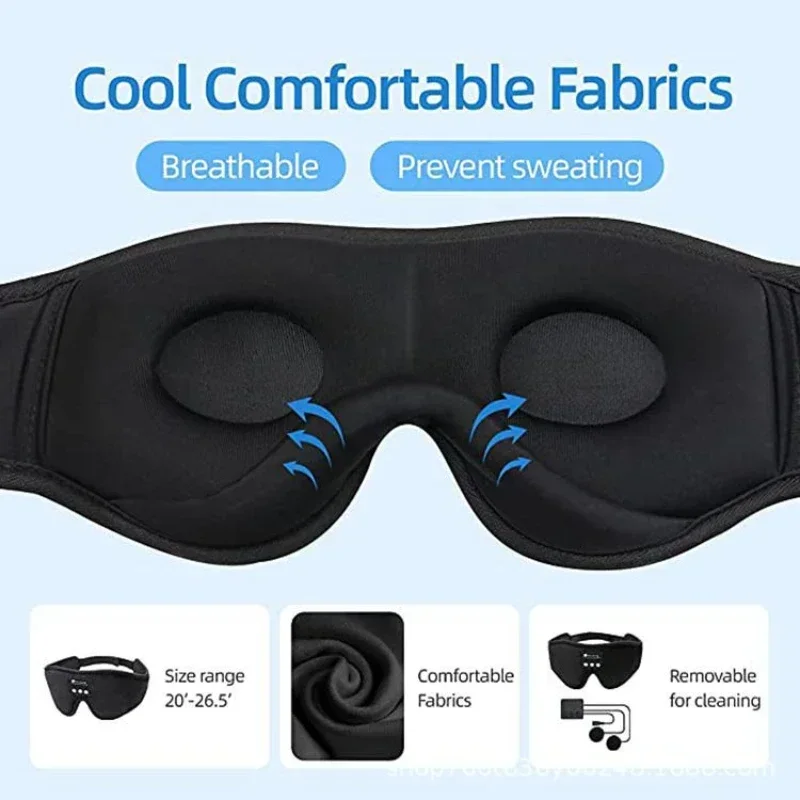 Masque de Sommeil 3D & Écouteurs Bluetooth HD - Confort Audio Nuit Masque de sommeil déplié montrant son tissu et sa flexibilité