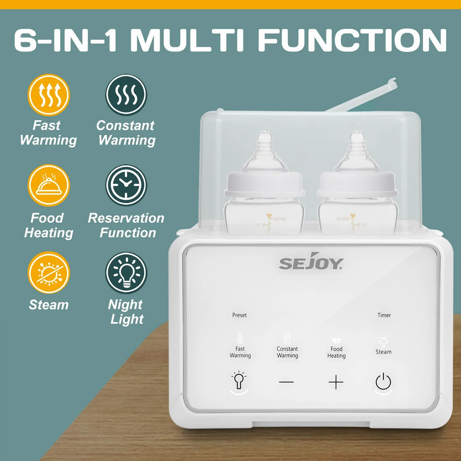 Chauffe-Biberon 6-en-1 Sejoy Multifonction - Stérilisateur Bébé Biberons placés dans le chauffe-biberon Sejoy pour stérilisation ou chauffage