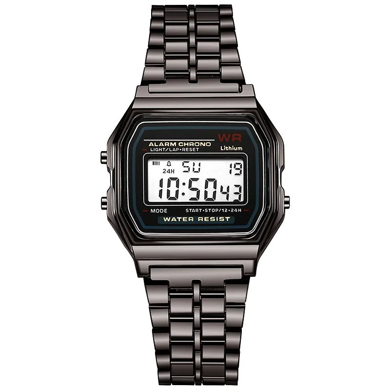 Montre Digitale Rétro Or Rose - Style Luxe & Quotidien Unisexe Montre digitale or rose portée, vue de côté