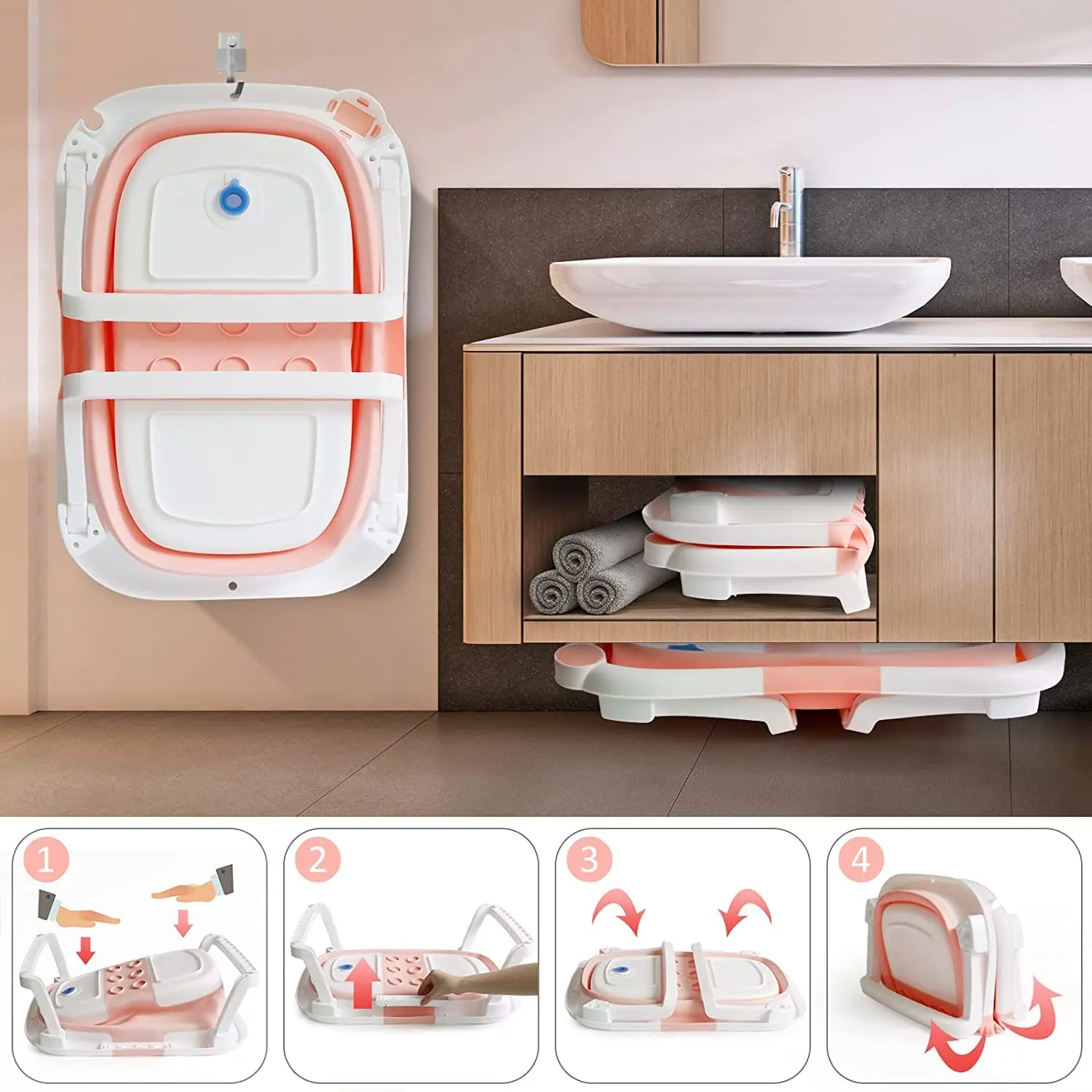 Baignoire Bébé Pliable Intelligente - Avec Thermomètre & Coussin Confort Baignoire bébé design moderne avec détails colorés