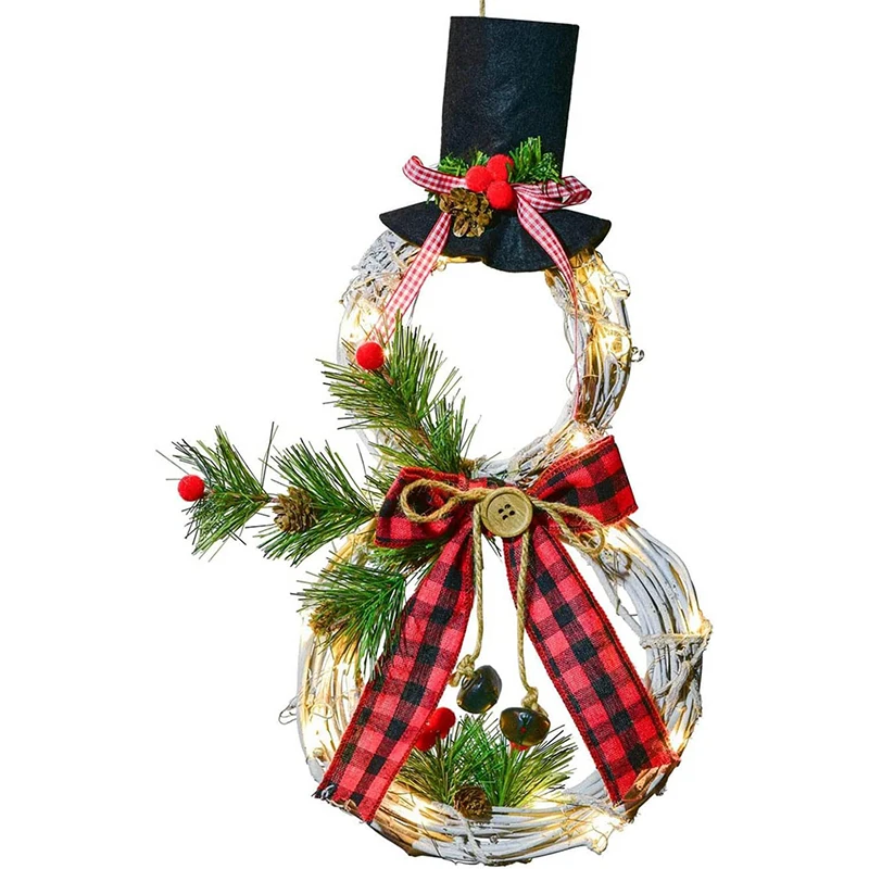Couronne de Noël bonhomme de neige lumineuse pour porte