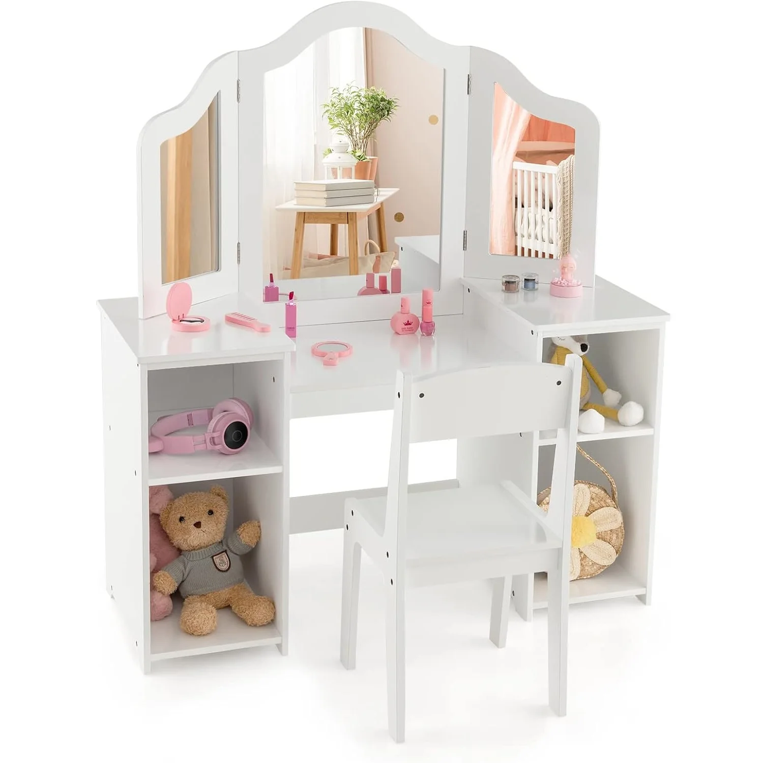 Coiffeuse enfant princesse en bois avec miroir acrylique