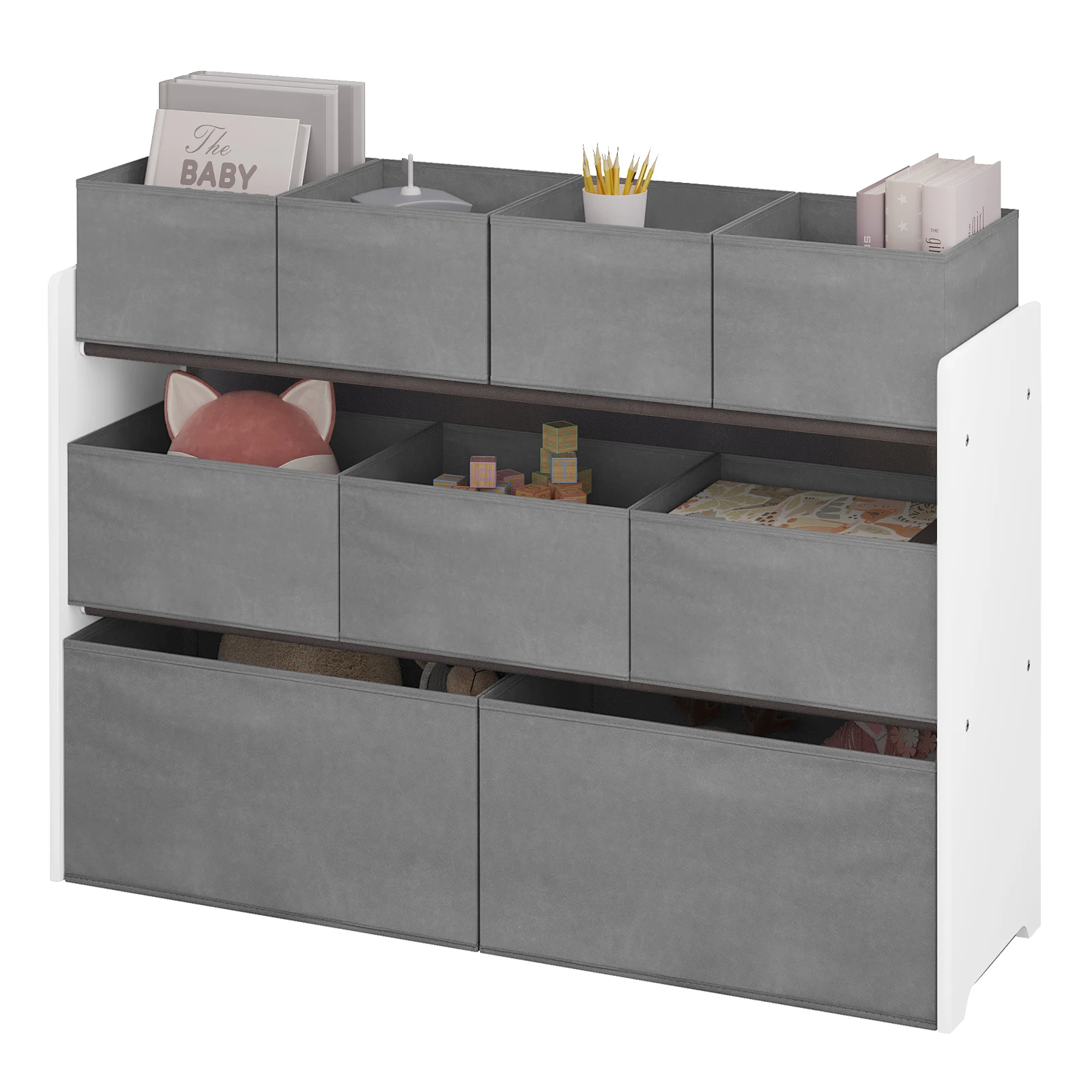 Enfant rangeant des jouets dans l'étagère de chambre