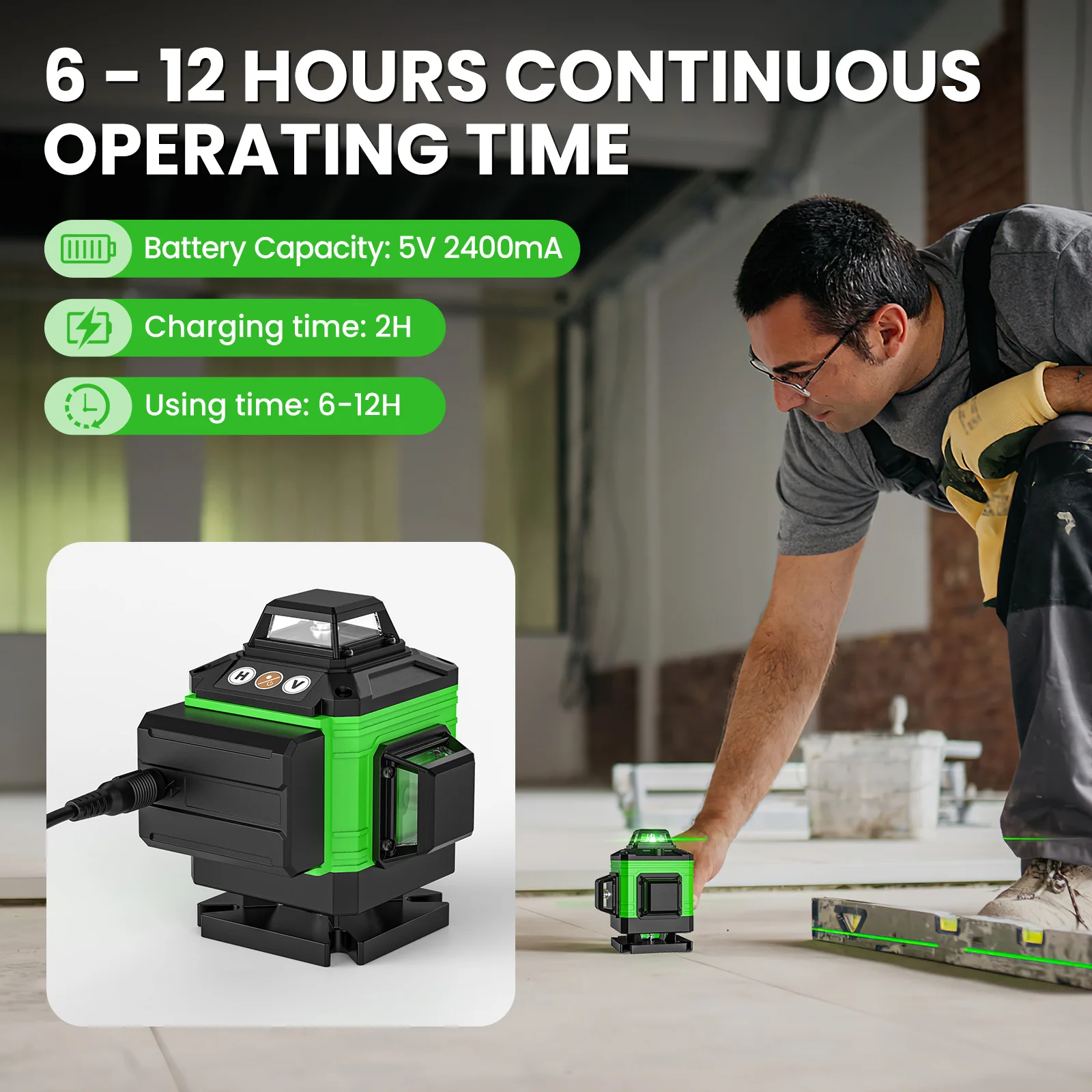 Interface de contrôle du niveau laser avec boutons