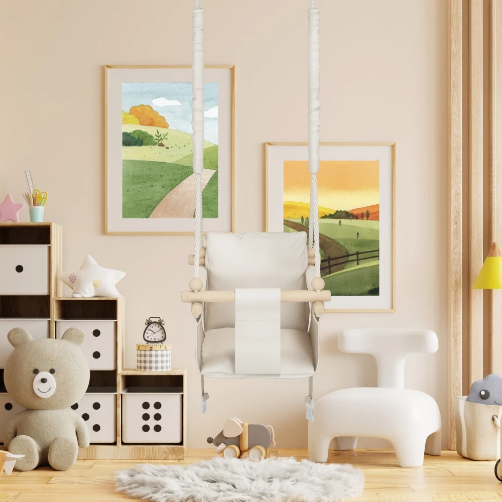 Structure solide en bois de hêtre de la balançoire bébé