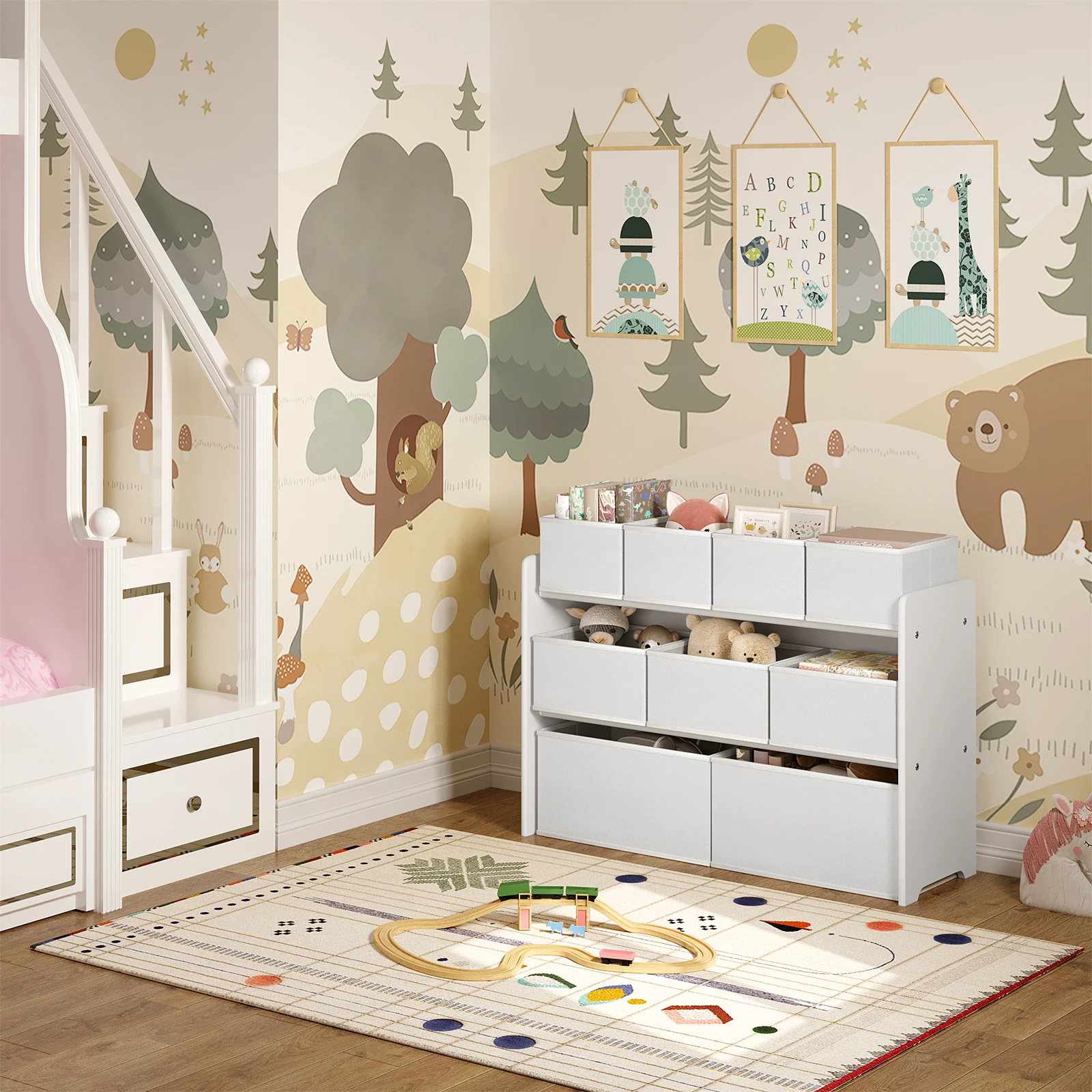 Vue rapprochée des matériaux de l'étagère de rangement pour enfant