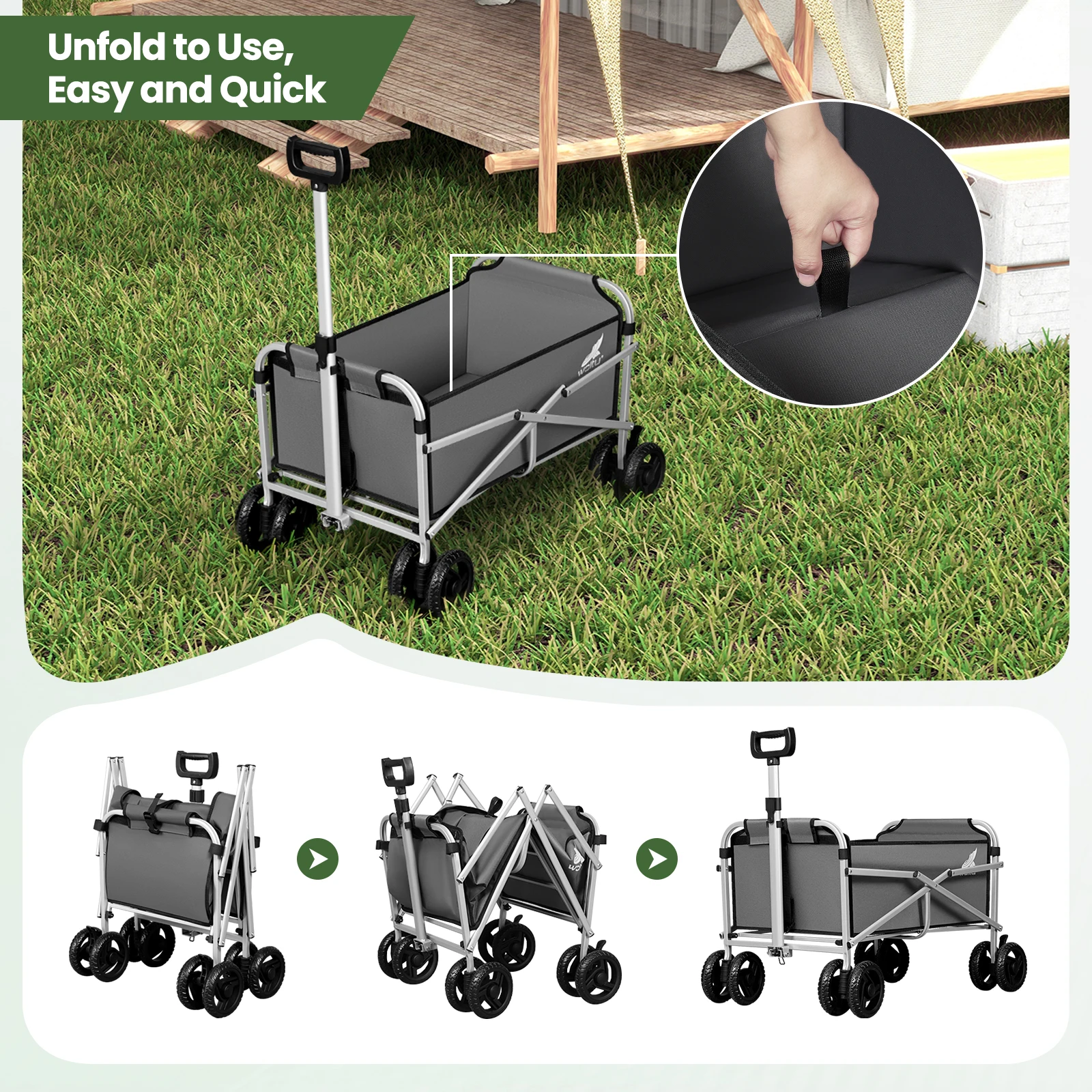 Famille utilisant le chariot pliant WOLTU sur la plage