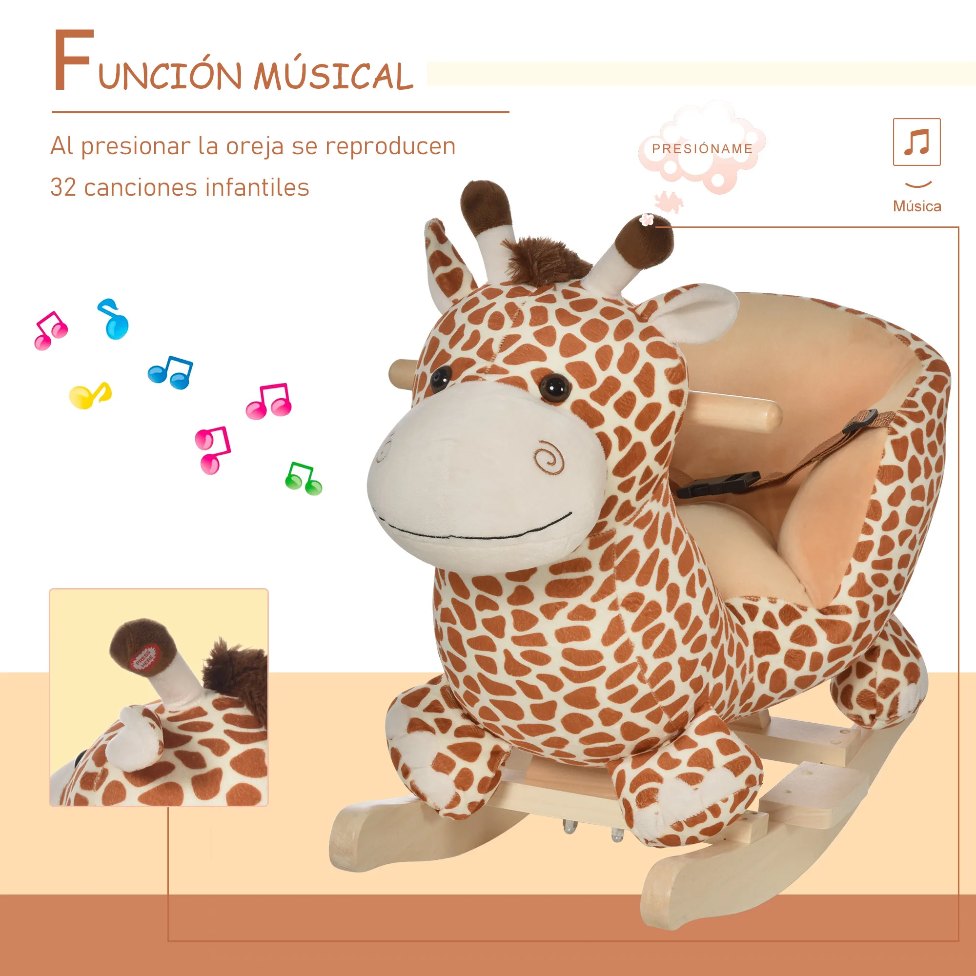 Enfant jouant sur le cheval à bascule musical Homcom girafe