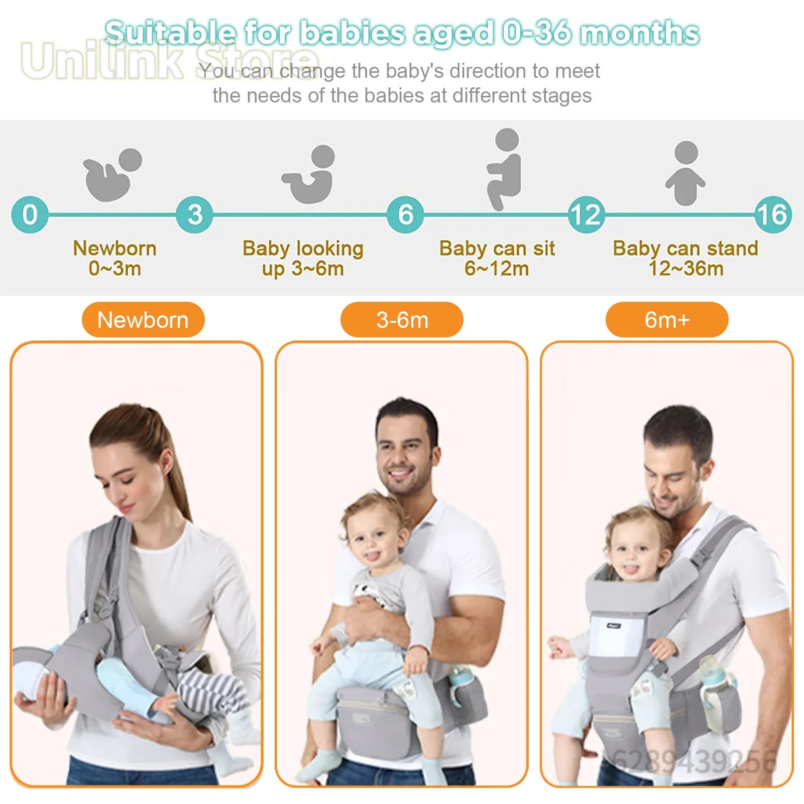 Porte-bébé en utilisation, parent souriant