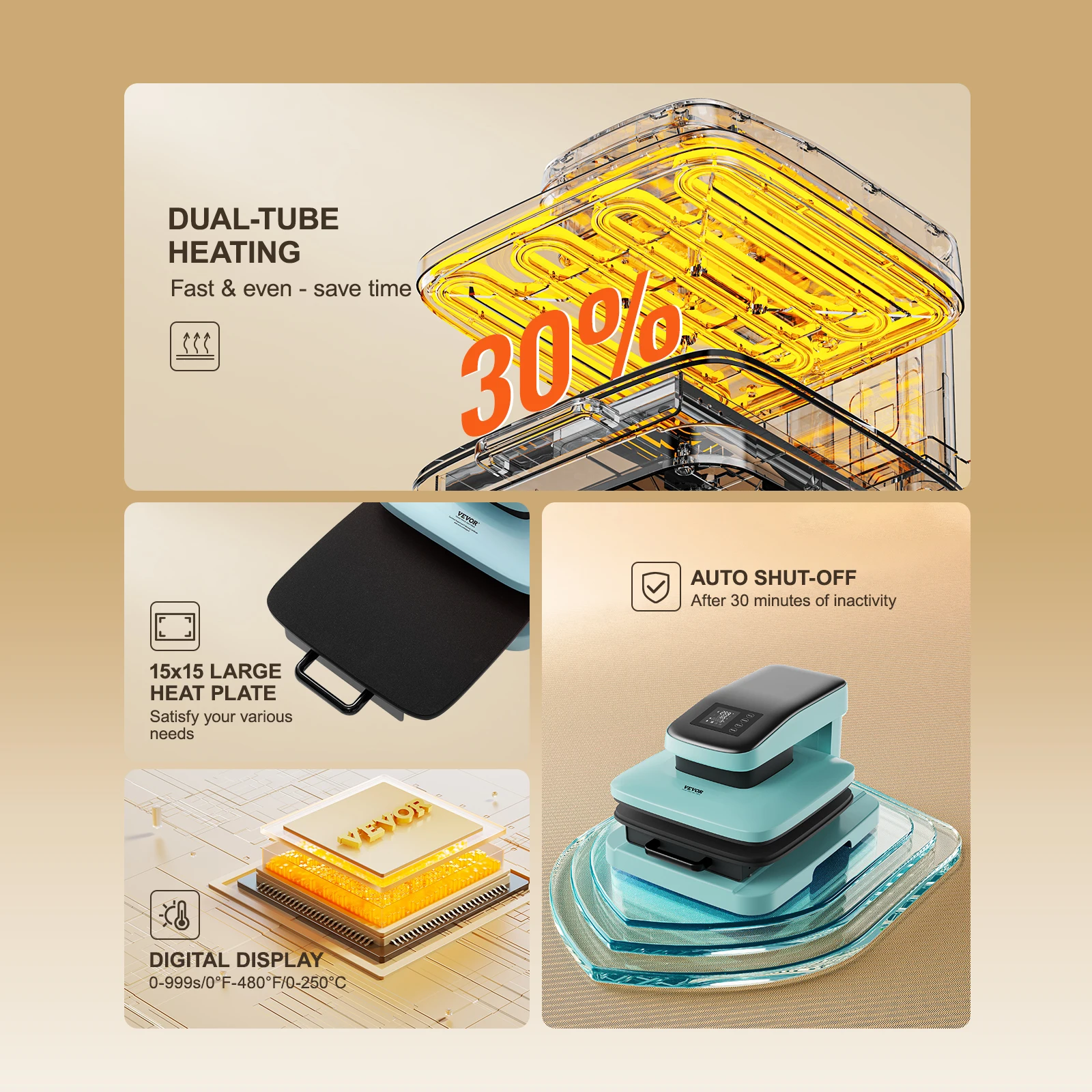 Écran de contrôle avec modes prédéfinis de la presse à chaud