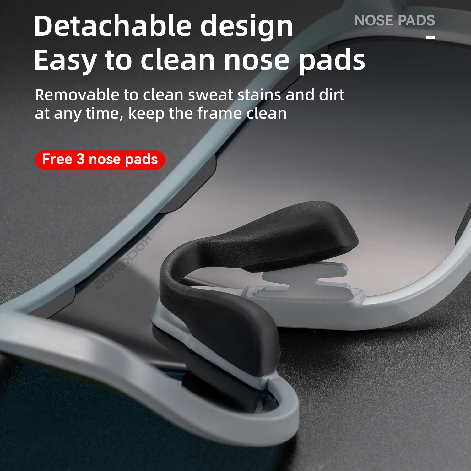 Détail de la monture des lunettes de sport unisexes