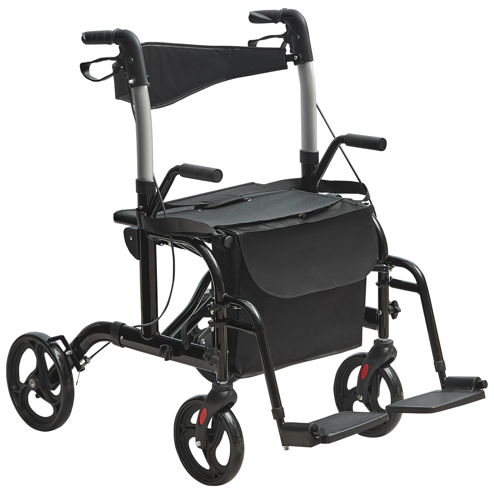 Déambulateur rollator et fauteuil de transfert 2-en-1 pour seniors
