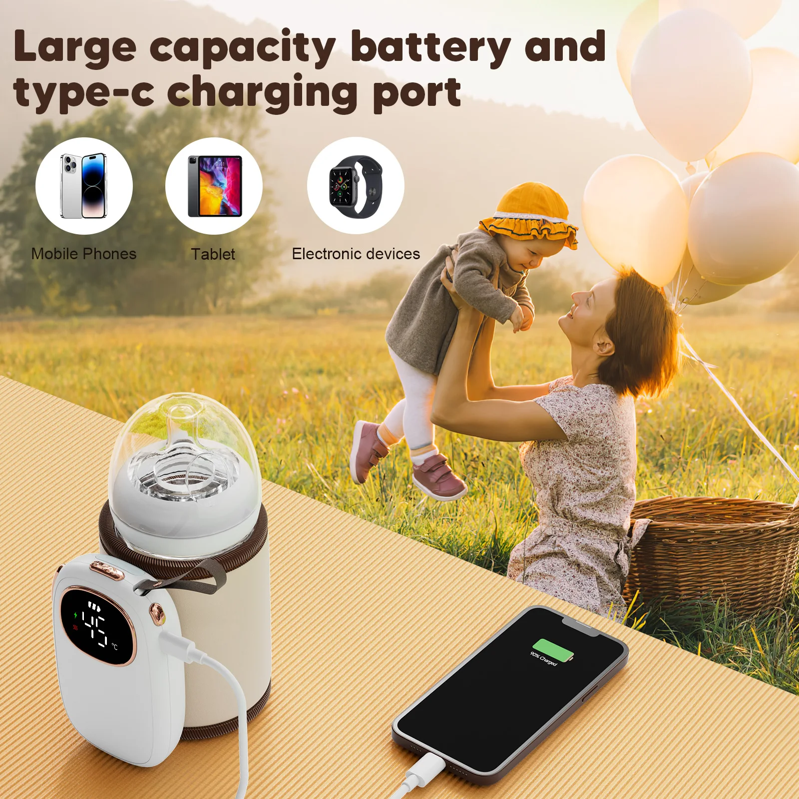 Écran numérique avec affichage clair du niveau de batterie et de la température