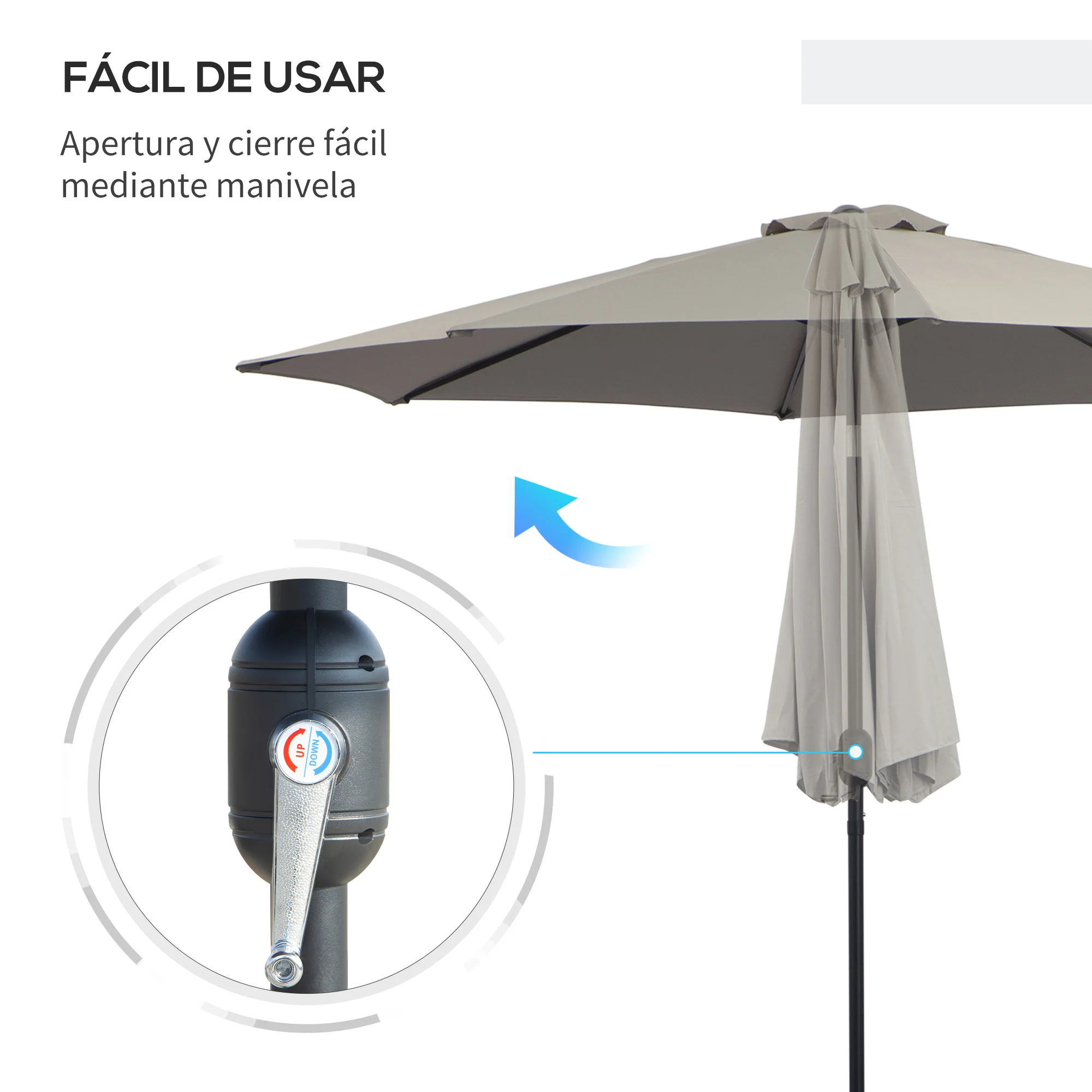 Vue d'ensemble du parasol de jardin Outsunny avec ses dimensions