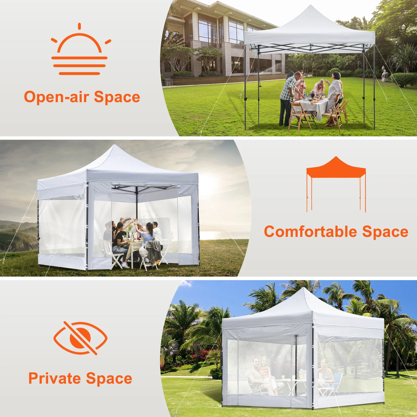 3-in-1 outdoor gazebo with different side panel configurations
