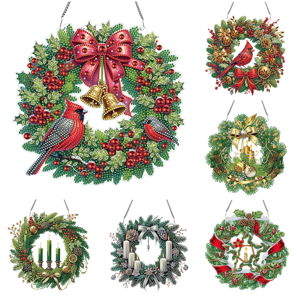 Kit Diamond Painting couronne de Noël biscuits et fleurs terminé