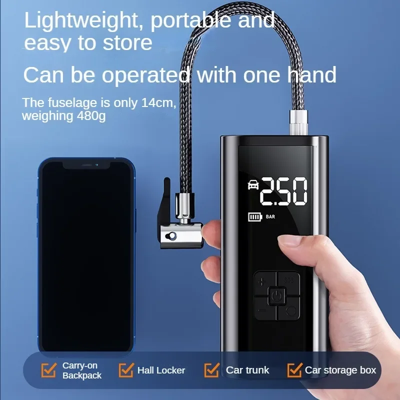 Utilisation du gonfleur sur un pneu de voiture