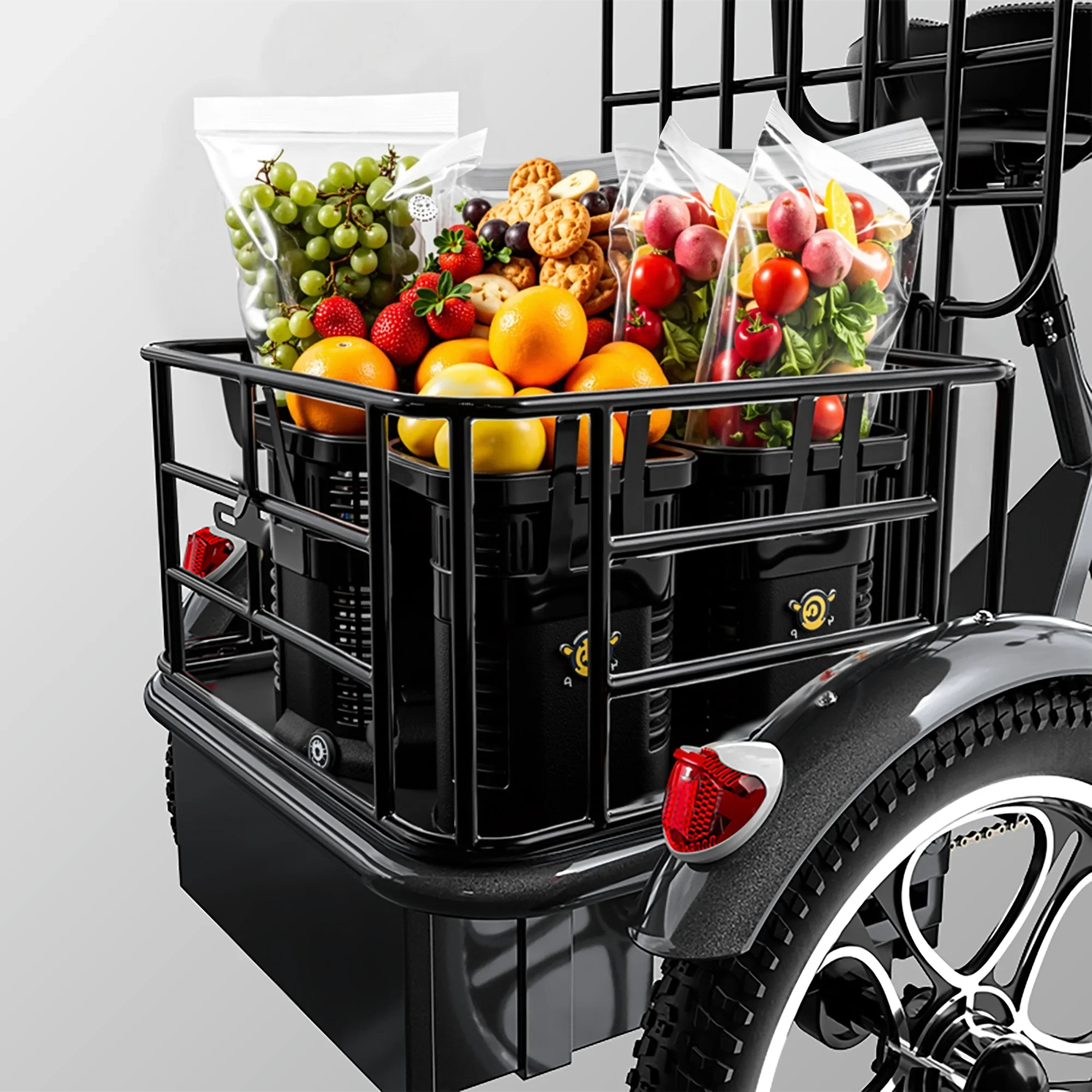 Tricycle électrique avec vue du guidon et de la selle