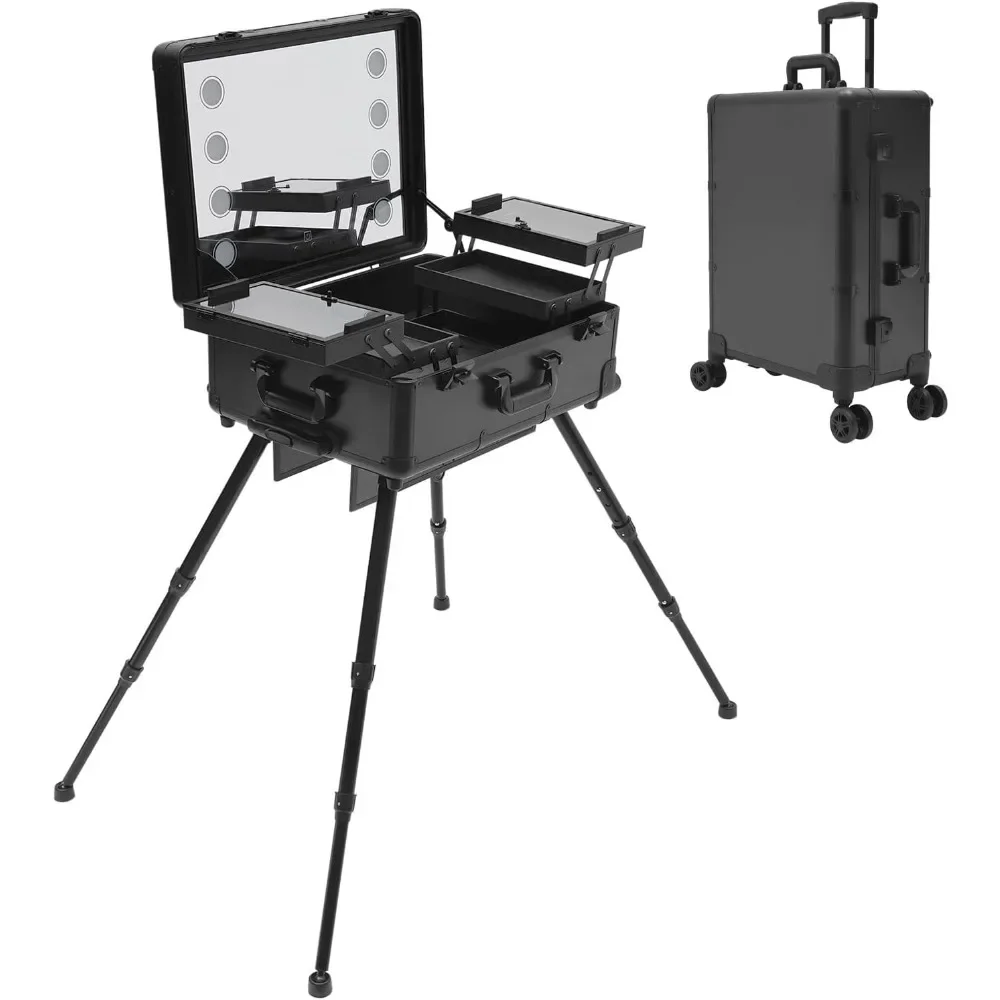 Valise maquillage professionnelle ouverte avec éclairage LED