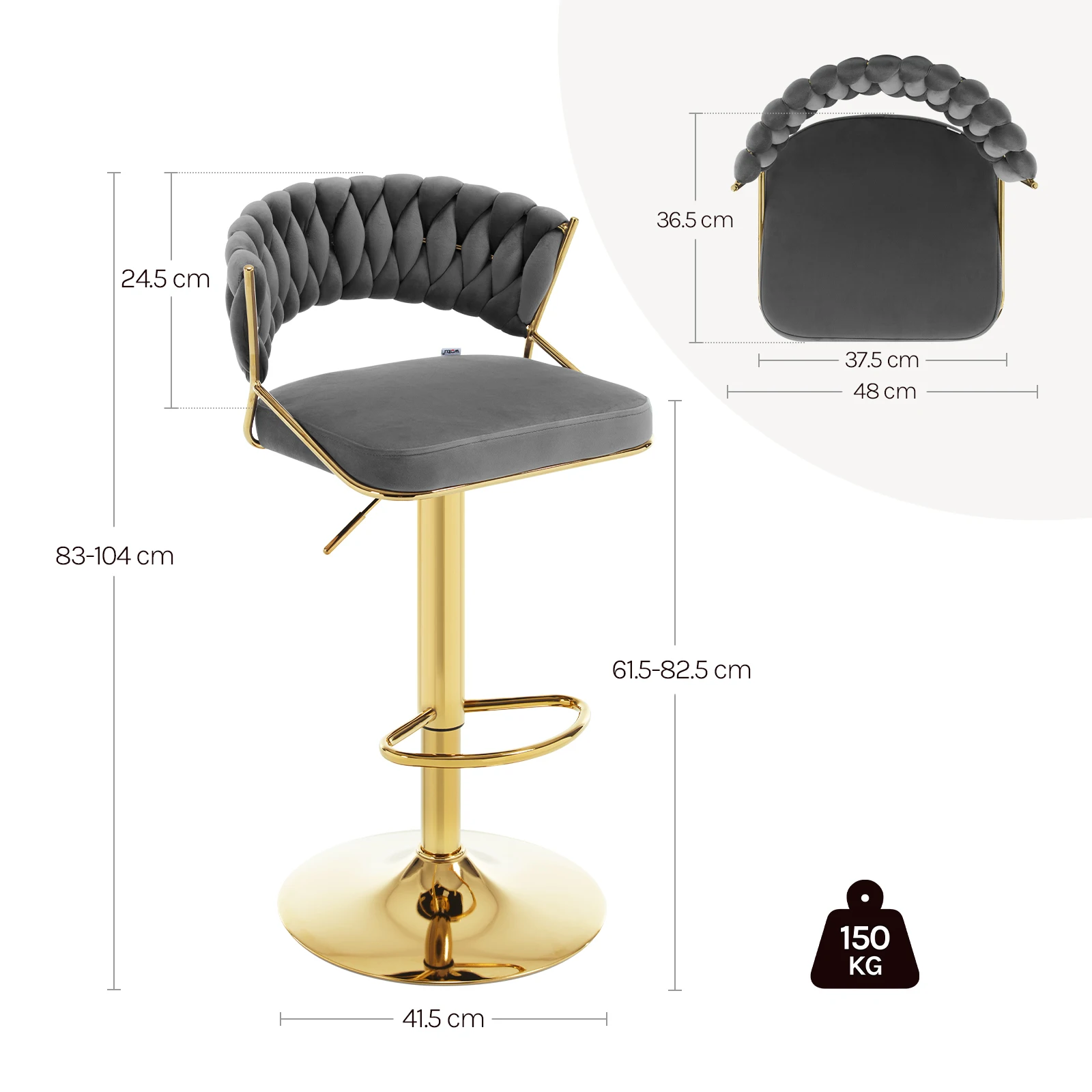 Lot de tabourets de bar WOLTU en différentes couleurs (crème, noir, gris foncé, rose) dans un salon