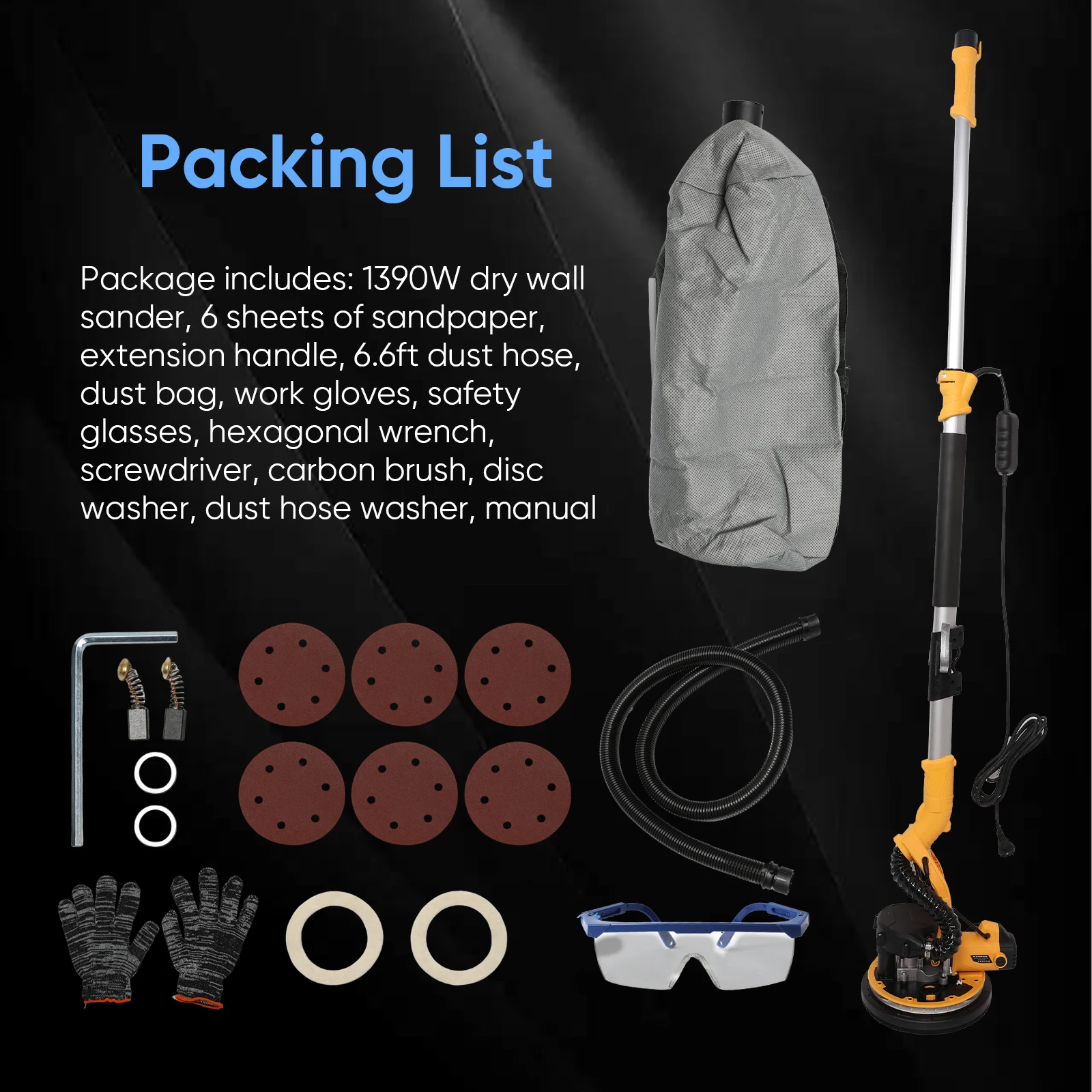 Ponceuse murale électrique avec sac d'aspiration de poussière et accessoires