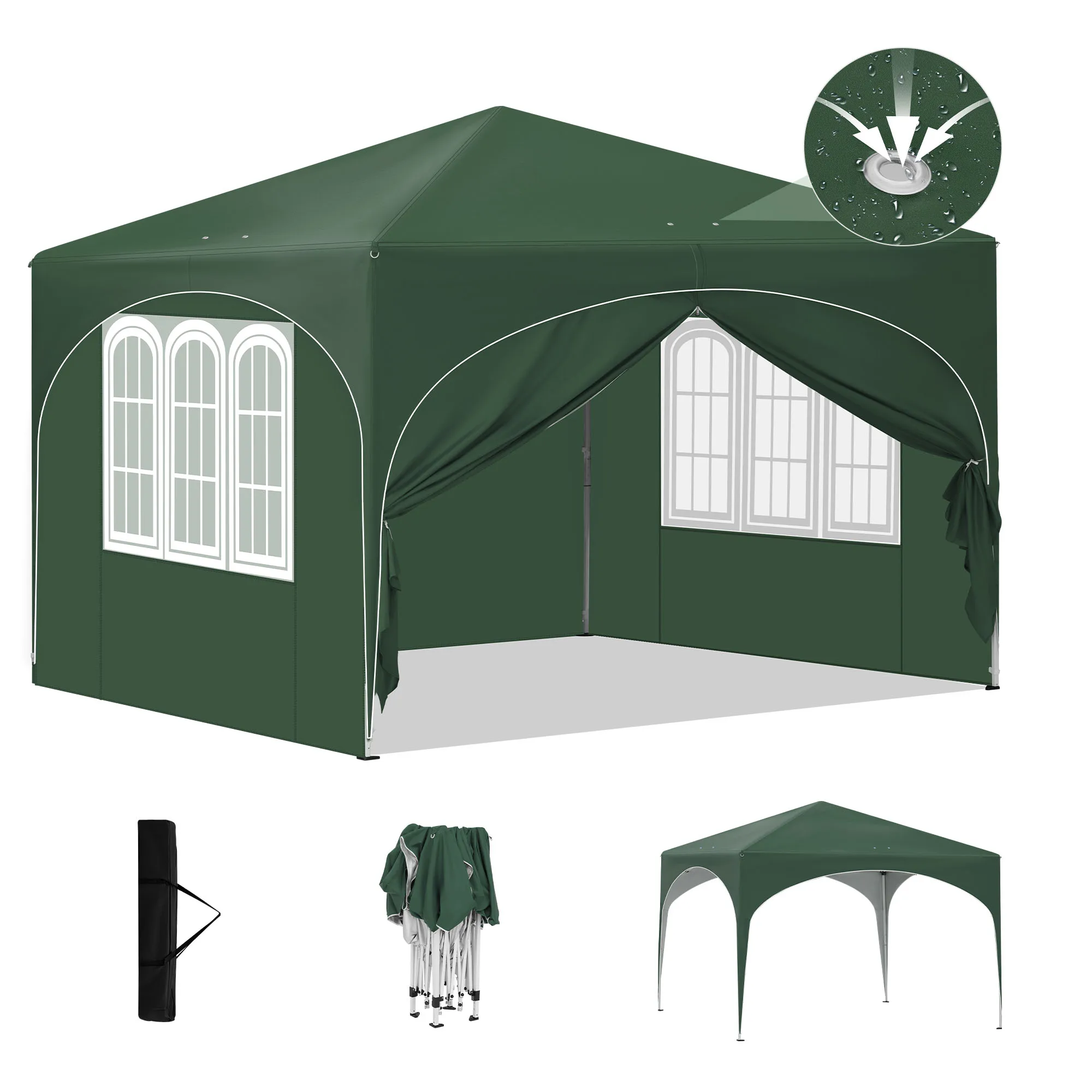 Gros plan sur le tissu imperméable et le cadre métallique de la tonnelle