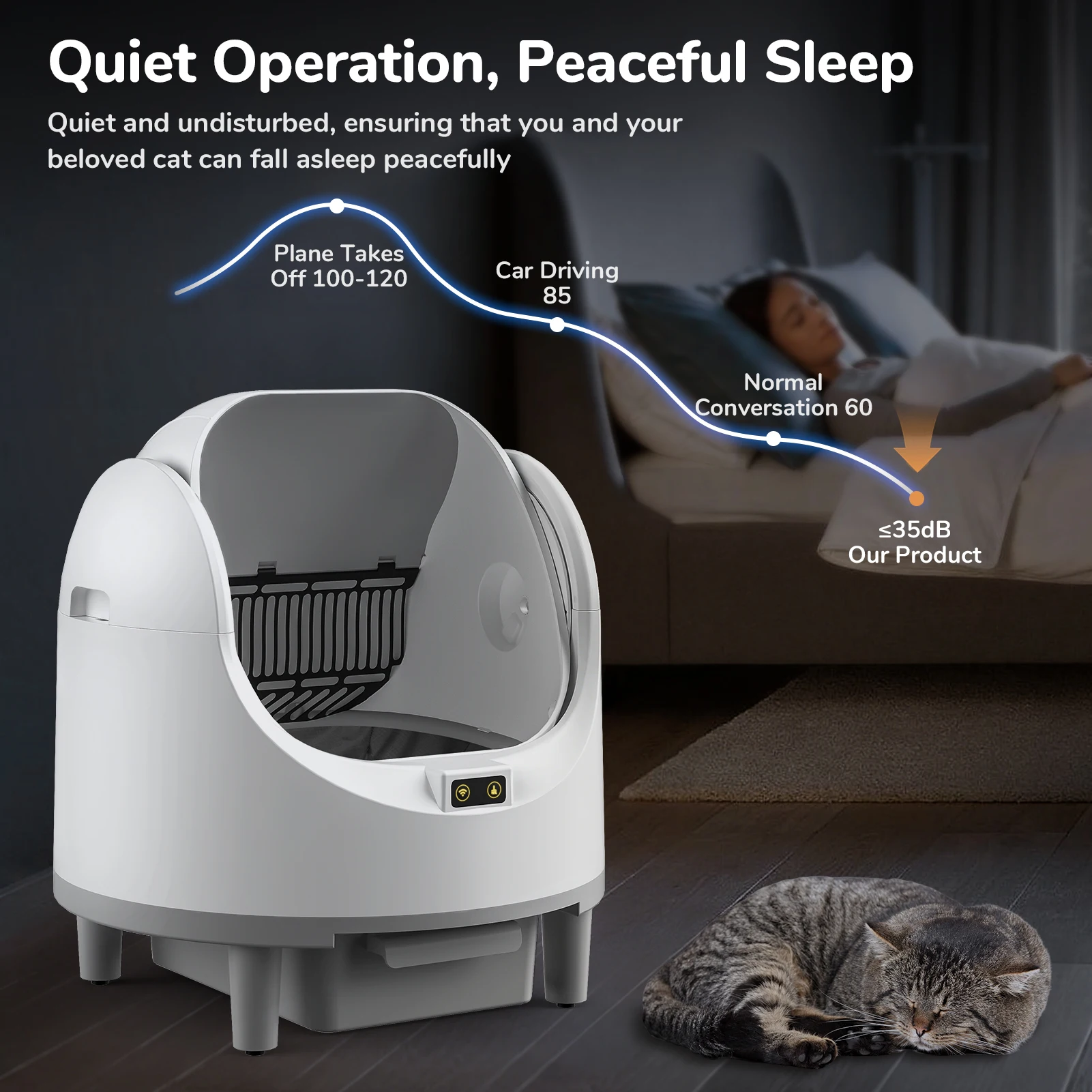 Litière intelligente pour chat dans un intérieur moderne