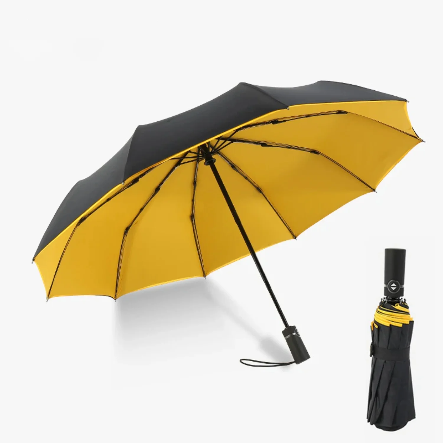 Parapluie automatique jaune ouvert avec poignée