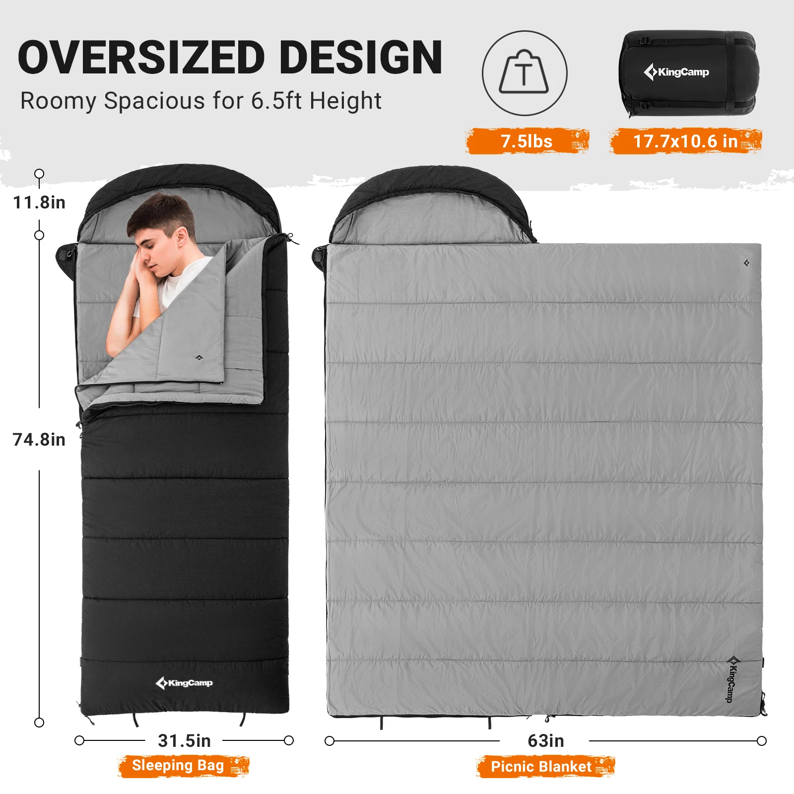 Sac de couchage KingCamp utilisé en camping en extérieur