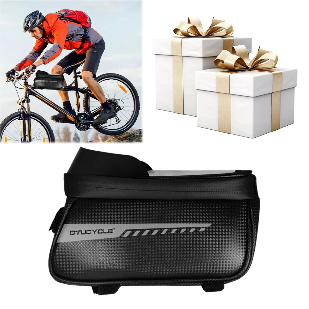 Cycliste utilisant une sacoche de cadre avec téléphone