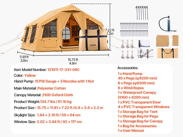 Tente gonflable VEVOR installée en pleine nature avec vue lac