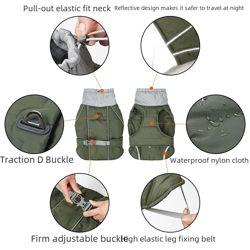 Détail de la fermeture éclair et du tissu imperméable de la veste pour chien